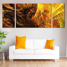 Load image into Gallery viewer, abstract  patterns  canvas  print  3d  abstract  fractal  bright  3  piece  canvas  wall  art  yellow  black  abstract  digital  artwork  canvas  set In Living Room
