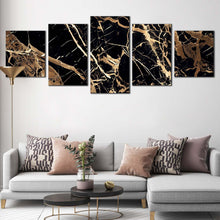 Load image into Gallery viewer, abstract patterns canvas wall art abstract black background gold lines 5 piece multi canvas contemporary abstract stone canvas print For Living room
