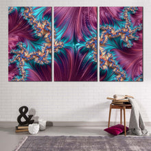 Load image into Gallery viewer, abstract patterns canvas wall art abstract digital design canvas set blue purple abstract fractal shapes 3 piece canvas print
