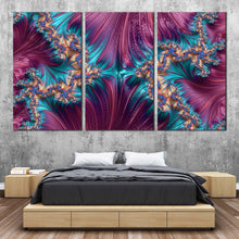 Load image into Gallery viewer, abstract patterns canvas wall art abstract digital design canvas set blue purple abstract fractal shapes 3 piece canvas print In Bedroom
