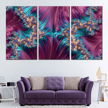 Load image into Gallery viewer, abstract patterns canvas wall art abstract digital design canvas set blue purple abstract fractal shapes 3 piece canvas print For Living Room
