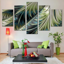 Load image into Gallery viewer, abstract patterns canvas wall art blue green abstract art print abstract fractal canvas print 5 piece multiple canvas In Living room
