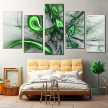 Load image into Gallery viewer, abstract patterns canvas wall art green bright abstract multiple canvas white abstract electric fractals 5 piece canvas print For Your Bedroom
