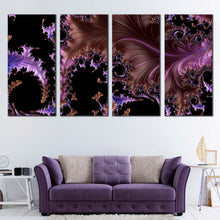 Load image into Gallery viewer, abstract patterns canvas wall art purple abstract fractal multiple canvas black modern abstract high resolution 4 piece canvas print In Living room
