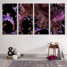 Load image into Gallery viewer, abstract patterns canvas wall art purple abstract fractal multiple canvas black modern abstract high resolution 4 piece canvas print
