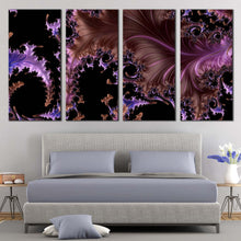 Load image into Gallery viewer, abstract patterns canvas wall art purple abstract fractal multiple canvas black modern abstract high resolution 4 piece canvas print For Bedroom
