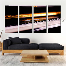 Load image into Gallery viewer, abstract piano canvas wall art white piano keyboard notes 4 piece canvas print orange classic piano multiple canvas For Living Room
