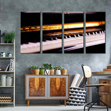 Load image into Gallery viewer, abstract piano canvas wall art white piano keyboard notes 4 piece canvas print orange classic piano multiple canvas
