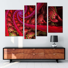 Load image into Gallery viewer, abstract rendering canvas wall art blue sacred geometry 4 piece canvas set red spiral fractal multi canvas artwork for living room
