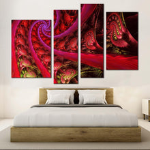 Load image into Gallery viewer, abstract rendering canvas wall art blue sacred geometry 4 piece canvas set red spiral fractal multi canvas artwork
