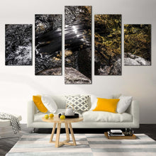 Load image into Gallery viewer, abstract river canvas print brown abstract stone 5 piece canvas wall art grey abstract multi canvas artwork In Living Room
