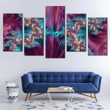 Load image into Gallery viewer, abstract shapes canvas wall art abstract fractal patterns 5 piece canvas purple abstract digital design multi canvas blue abstract artwork digital print For Living Room
