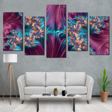 Load image into Gallery viewer, abstract shapes canvas wall art abstract fractal patterns 5 piece canvas purple abstract digital design multi canvas blue abstract artwork digital print In Living Room
