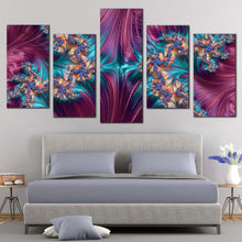 Load image into Gallery viewer, abstract shapes canvas wall art abstract fractal patterns 5 piece canvas purple abstract digital design multi canvas blue abstract artwork digital print For Bedroom
