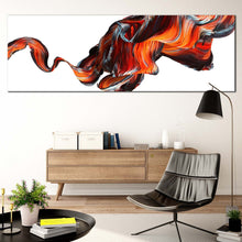 Load image into Gallery viewer, abstract  splash  canvas  wall  art  orange  black  abstract  curved  pattern  panoramic  canvas  abstract  elegant  design  wide  canvas In Living Room
