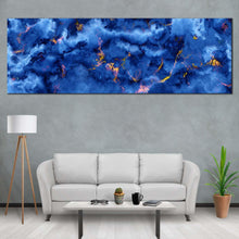 Load image into Gallery viewer, abstract  stone  canvas  wall  art  blue  marble  texture  abstract  canvas  print  yellow  abstract  modern  marble  panoramic  canvas In Living Room
