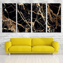 Load image into Gallery viewer, abstract stone canvas wall art contemporary abstract black gold 4 piece canvas print abstract marble canvas set For Living Room
