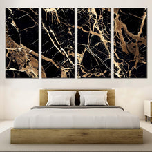 Load image into Gallery viewer, abstract stone canvas wall art contemporary abstract black gold 4 piece canvas print abstract marble canvas set In Bedroom
