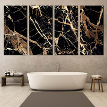 Load image into Gallery viewer, abstract stone canvas wall art contemporary abstract black gold 4 piece canvas print abstract marble canvas set For bathroom
