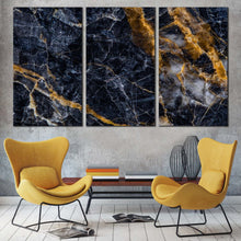 Load image into Gallery viewer, abstract stone canvas wall art gray gold marble 3 piece multi canvas artwork abstract marble design art print In Living Room
