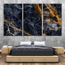 Load image into Gallery viewer, abstract stone canvas wall art gray gold marble 3 piece multi canvas artwork abstract marble design art print For Bedroom
