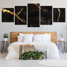 Load image into Gallery viewer, abstract stone canvas wall art marble stone black gold canvas print abstract marble 5 piece multi canvas For Your Bedroom
