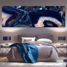 Load image into Gallery viewer, abstract  stone  canvas  wall  art  white  abstract  jewelry  stone  panoramic  canvas  print  blue  abstract  gemstone  wide  canvas In Bedroom
