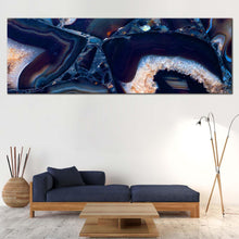 Load image into Gallery viewer, abstract  stone  canvas  wall  art  white  abstract  jewelry  stone  panoramic  canvas  print  blue  abstract  gemstone  wide  canvas In Living Room
