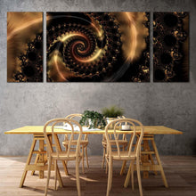 Load image into Gallery viewer, abstract  swirl  canvas  print  brown  abstract  fractals  3  piece  canvas  set  black  elegant  abstract  triptych  canvas  wall  art In Dining Room
