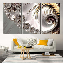 Load image into Gallery viewer, abstract swirl canvas print grey infinity fractal abstract 3 piece canvas wall art white digital abstract art multi canvas For Living Room
