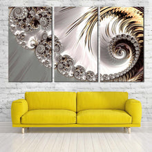 Load image into Gallery viewer, abstract swirl canvas print grey infinity fractal abstract 3 piece canvas wall art white digital abstract art multi canvas In Living Room
