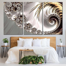 Load image into Gallery viewer, abstract swirl canvas print grey infinity fractal abstract 3 piece canvas wall art white digital abstract art multi canvas For Bedroom
