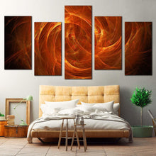 Load image into Gallery viewer, abstract swirl canvas print orange abstract geometric energy 5 piece canvas brown cosmic energy canvas set In Bedroom
