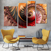 Load image into Gallery viewer, abstract swirl canvas print red orange abstract infinitely 4 piece multi canvas never ending fractal pattern canvas wall art in living room
