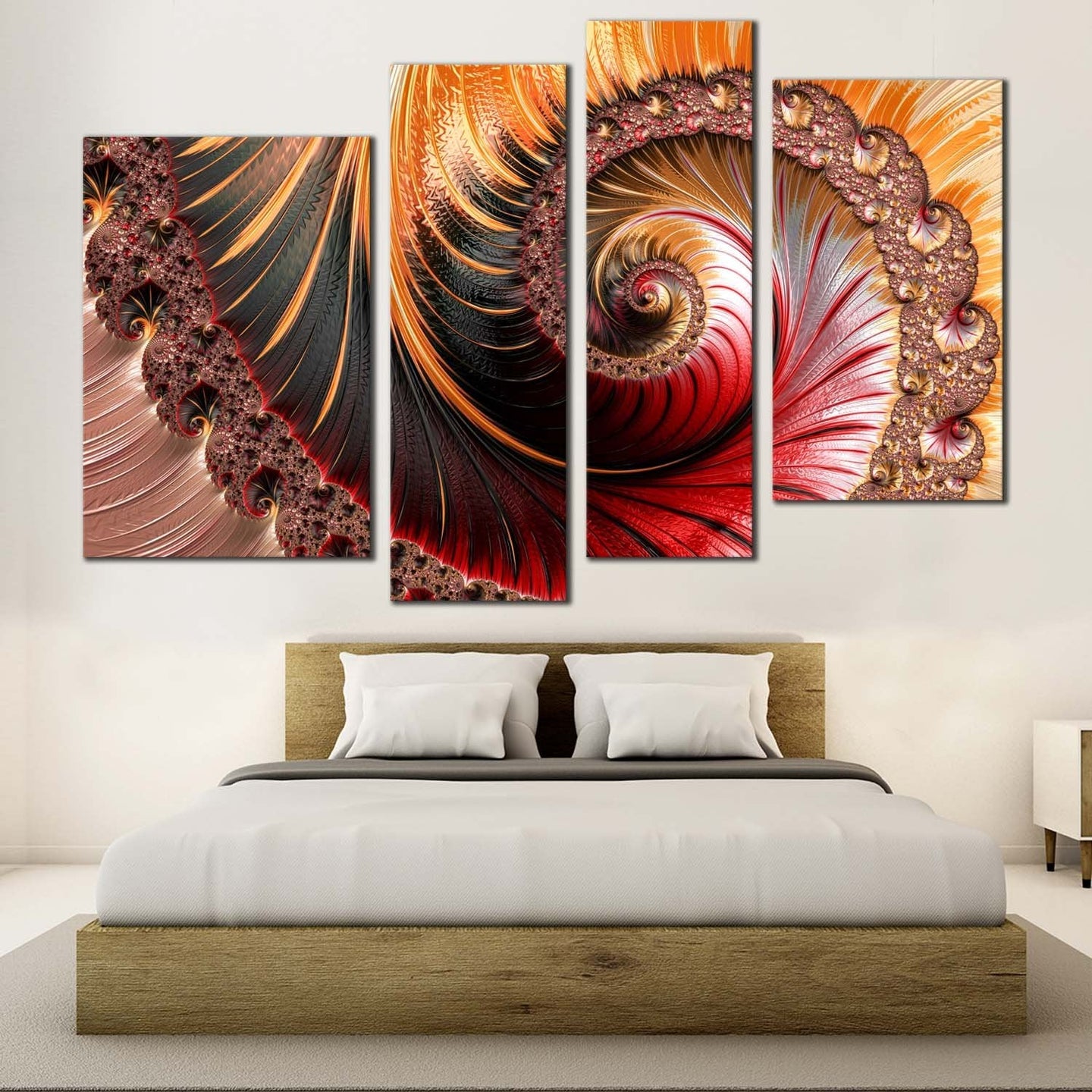 abstract swirl canvas print red orange abstract infinitely 4 piece multi canvas never ending fractal pattern canvas wall art