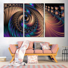 Load image into Gallery viewer, abstract swirl canvas wall art colorful abstract spiral fractal 3 piece canvas swirl graphic art print In Living Room
