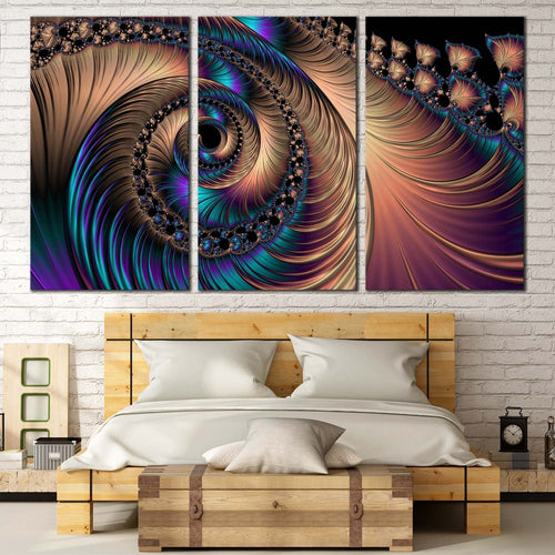 abstract swirl canvas wall art colorful abstract spiral fractal 3 piece canvas swirl graphic art print In Bedroom