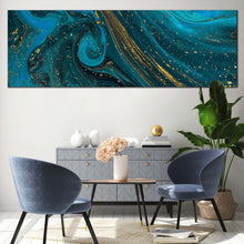 Load image into Gallery viewer, abstract  texture  canvas  print  abstract  blue  gold  fluid  panoramic  canvas  marble  abstract  paint  canvas  wall  art For Living Room
