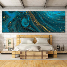 Load image into Gallery viewer, abstract  texture  canvas  print  abstract  blue  gold  fluid  panoramic  canvas  marble  abstract  paint  canvas  wall  art For Bedroom
