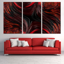 Load image into Gallery viewer, abstract texture canvas print red abstract fractal patterns 3 piece canvas wall art black abstract design triptych canvas set In Living Room
