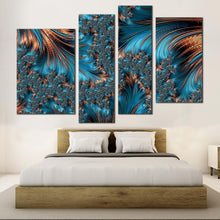 Load image into Gallery viewer, abstract texture canvas wall art brown elegant abstract fractal 4 piece canvas print blue abstract multiple canvas in bedroom
