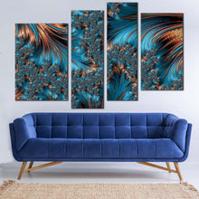 Load image into Gallery viewer, abstract texture canvas wall art brown elegant abstract fractal 4 piece canvas print blue abstract multiple canvas for living room
