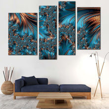 Load image into Gallery viewer, abstract texture canvas wall art brown elegant abstract fractal 4 piece canvas print blue abstract multiple canvas
