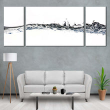 Load image into Gallery viewer, abstract  water  canvas  print  water  splashing  digital  artwork  white  grey  abstract  water  splash  3  piece  canvas  wall  art In Living Room
