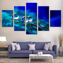 Load image into Gallery viewer, abstract water canvas wall art blue abstract elegance 5 piece multi canvas artwork green abstract feathers water drops canvas print For Living room
