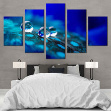 Load image into Gallery viewer, abstract water canvas wall art blue abstract elegance 5 piece multi canvas artwork green abstract feathers water drops canvas print For Bedroom
