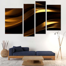 Load image into Gallery viewer, abstract wave canvas wall art black golden elegant abstract canvas set 3d illustration 4 piece canvas print in living room
