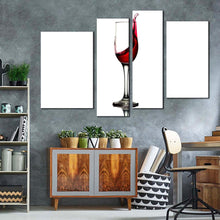 Load image into Gallery viewer, abstract wine canvas print white background isolated wine glass 4 piece canvas wall art red wine splash multiple canvas in living room
