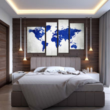 Load image into Gallery viewer, abstract world canvas wall art blue world map 4 piece canvas print white flat earth canvas set for bedroom
