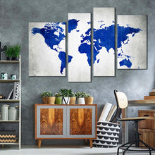 Load image into Gallery viewer, abstract world canvas wall art blue world map 4 piece canvas print white flat earth canvas set
